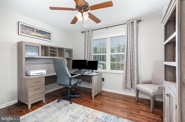 6202 Crofton Ct, Mechanicsburg, PA 17050 - office area with dark wood-style flooring, a ceiling fan, and baseboards