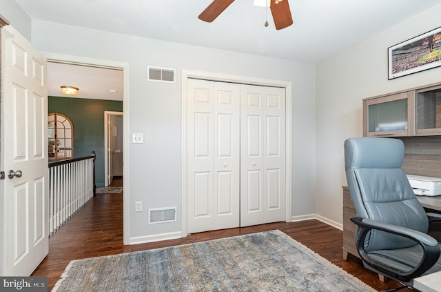 6202 Crofton Ct, Mechanicsburg, PA 17050 - office area featuring a ceiling fan, wood finished floors, and baseboards