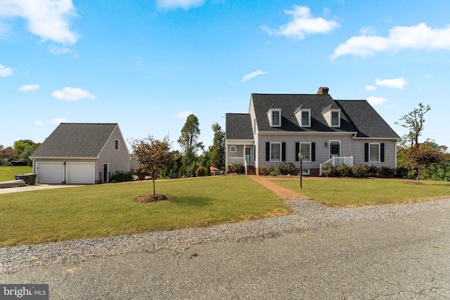 413 Benton Pt, Tappahannock, VA 22560 - cape cod house with a garage, a front yard, concrete driveway, and a chimney
