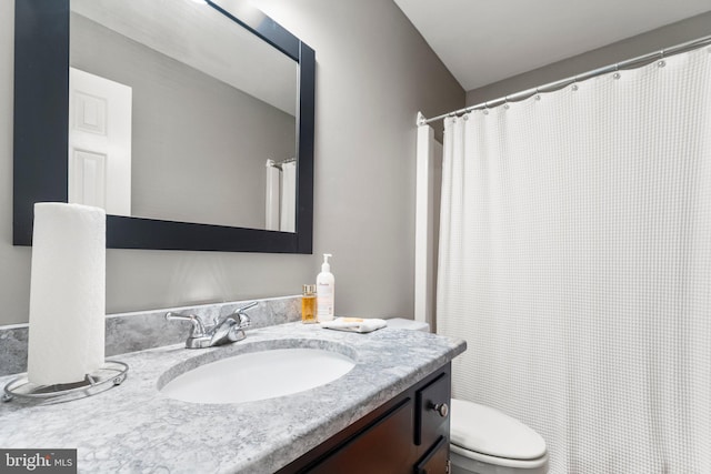 413 Benton Pt, Tappahannock, VA 22560 - bathroom with toilet, vanity, and curtained shower