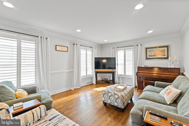 413 Benton Pt, Tappahannock, VA 22560 - living area with ornamental molding, wood finished floors, and recessed lighting