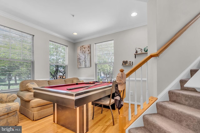 10079 Orland Stone Dr, Bristow, VA 20136 - playroom with wood finished floors, crown molding, and recessed lighting