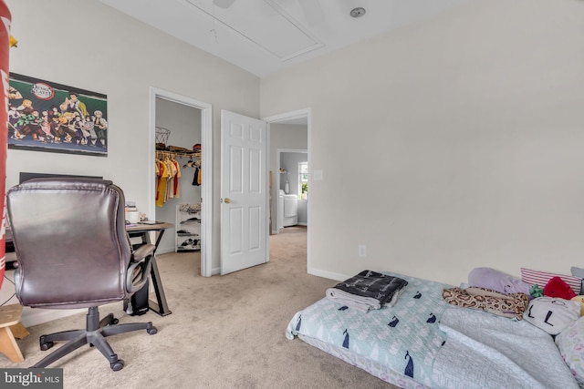10079 Orland Stone Dr, Bristow, VA 20136 - carpeted bedroom with attic access, a spacious closet, an office area, and a closet