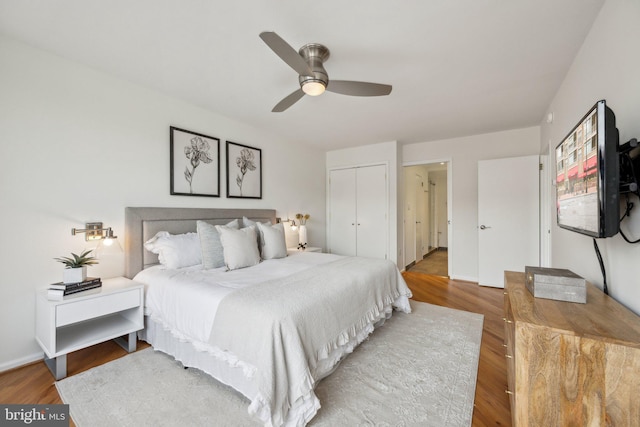 2555 Pennsylvania Ave NW Unit 918, Washington, DC 20037 - bedroom featuring wood finished floors, a closet, and a ceiling fan