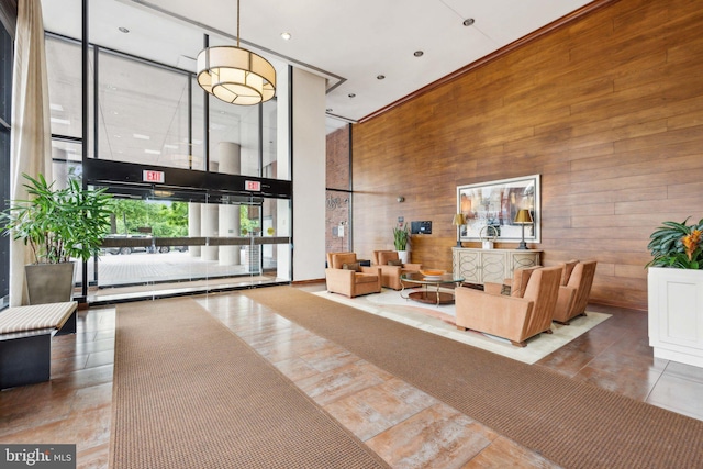 2555 Pennsylvania Ave NW Unit 918, Washington, DC 20037 - lobby with a towering ceiling, wood walls, and expansive windows