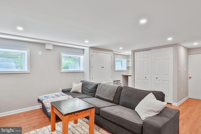 3805 Warren St NW, Washington, DC 20016 - living room with light wood-type flooring, baseboards, and recessed lighting