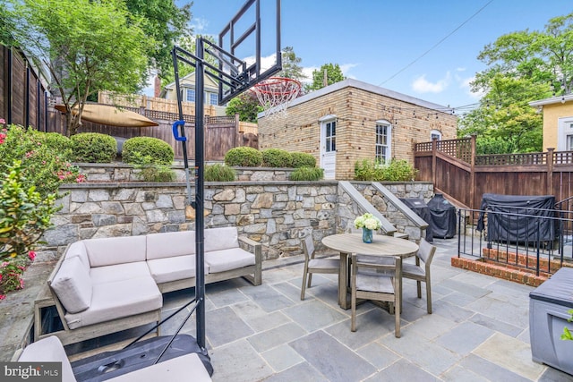 3805 Warren St NW, Washington, DC 20016 - fenced backyard with outdoor lounge area, a patio area, grilling area, and outdoor dining area