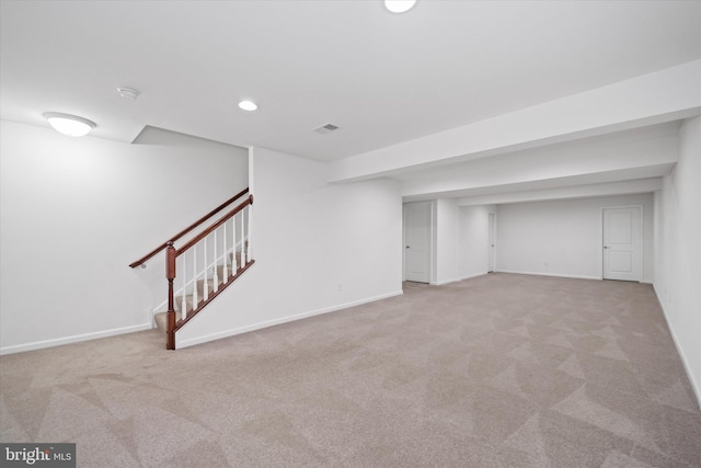 133 E General Grey Ct, Newark, DE 19702 - finished basement with carpet, baseboards, stairs, and recessed lighting