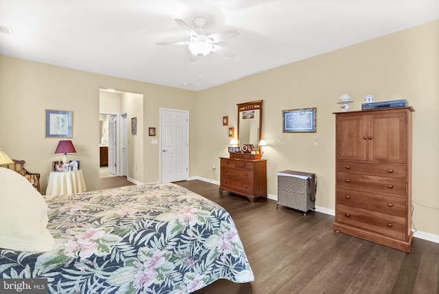 220 Wilshire Blvd, Woolwich Twp, NJ 08085 - bedroom with dark wood-style floors, baseboards, ensuite bathroom, and a ceiling fan