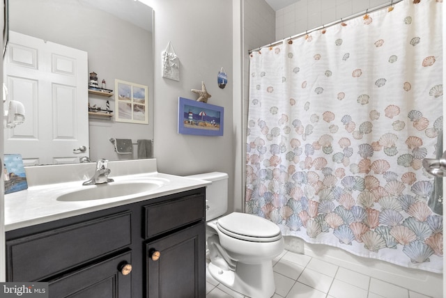 220 Wilshire Blvd, Woolwich Twp, NJ 08085 - full bathroom with vanity, toilet, tile patterned floors, and shower / bathtub combination with curtain