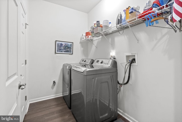 220 Wilshire Blvd, Woolwich Twp, NJ 08085 - laundry area with washer and clothes dryer, baseboards, and dark wood-style flooring