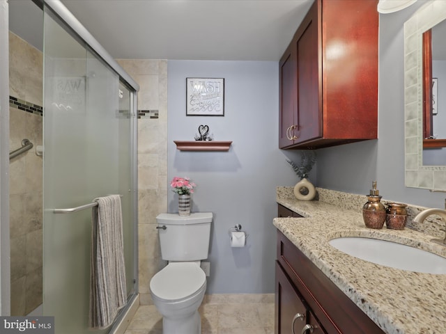 301 N Beauregard St Unit 905, Alexandria, VA 22312 - full bath with vanity, toilet, a shower stall, tile patterned floors, and baseboards