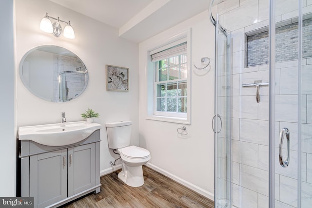 12209 Lake James Dr, Herndon, VA 20171 - full bath featuring vanity, a shower stall, and wood finished floors