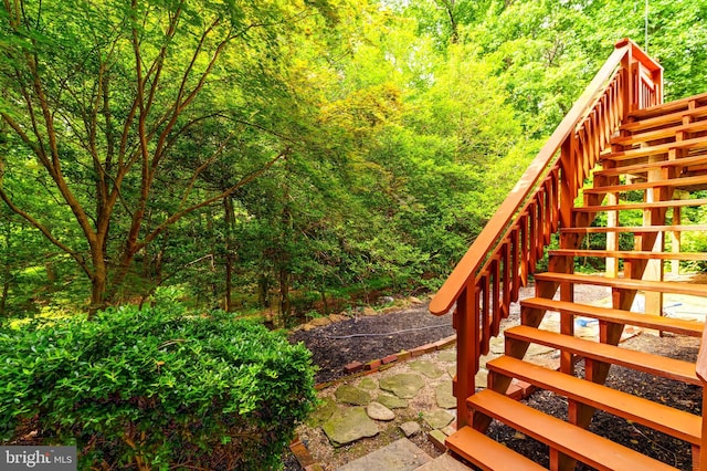 12209 Lake James Dr, Herndon, VA 20171 - view of yard featuring stairway and a view of trees