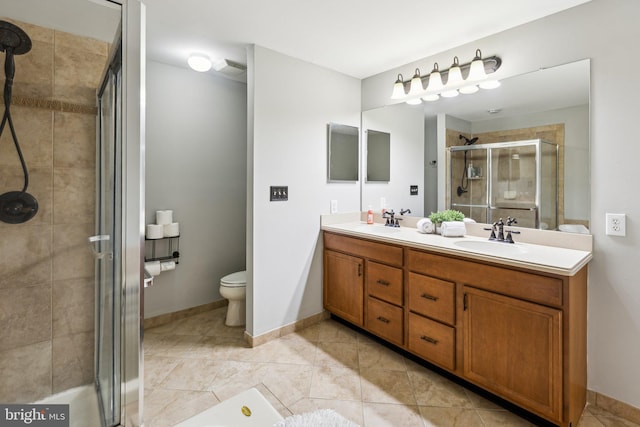 3 Wedgewood Ct, Princeton, NJ 08540 - full bathroom with double vanity, a stall shower, toilet, and baseboards