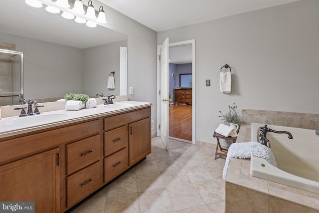 3 Wedgewood Ct, Princeton, NJ 08540 - bathroom with double vanity, a bath, tile patterned flooring, and a shower with shower door