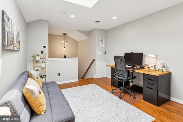 3 Wedgewood Ct, Princeton, NJ 08540 - home office featuring wood finished floors, a skylight, recessed lighting, and baseboards