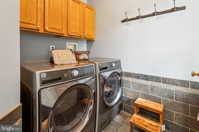 3 Wedgewood Ct, Princeton, NJ 08540 - washroom featuring cabinet space, independent washer and dryer, tile walls, and wainscoting