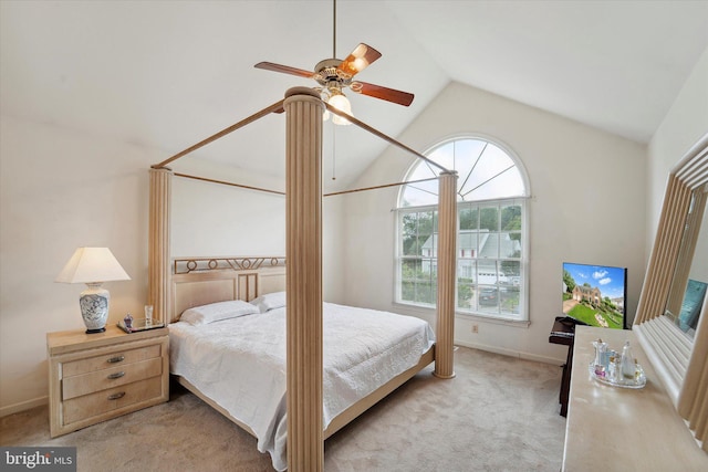 3663 Thomasson Crossing Dr, Triangle, VA 22172 - bedroom featuring light colored carpet, vaulted ceiling, and a ceiling fan
