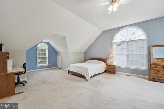3663 Thomasson Crossing Dr, Triangle, VA 22172 - bedroom with carpet, lofted ceiling, an office area, and ceiling fan