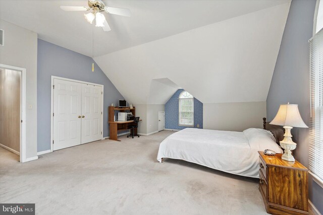 3663 Thomasson Crossing Dr, Triangle, VA 22172 - bedroom featuring lofted ceiling, carpet flooring, a ceiling fan, and a closet