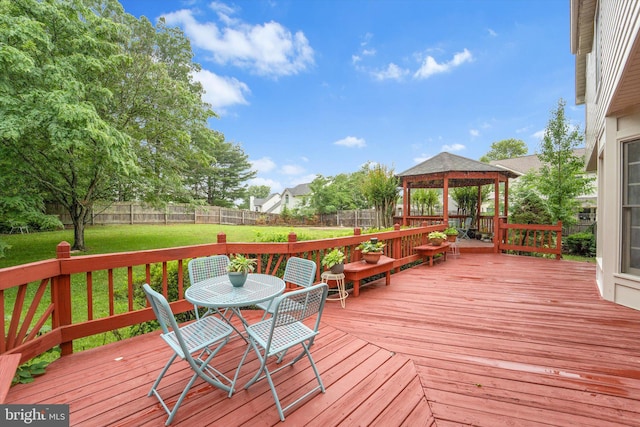 3663 Thomasson Crossing Dr, Triangle, VA 22172 - wooden terrace featuring a gazebo, a fenced backyard, and outdoor dining area