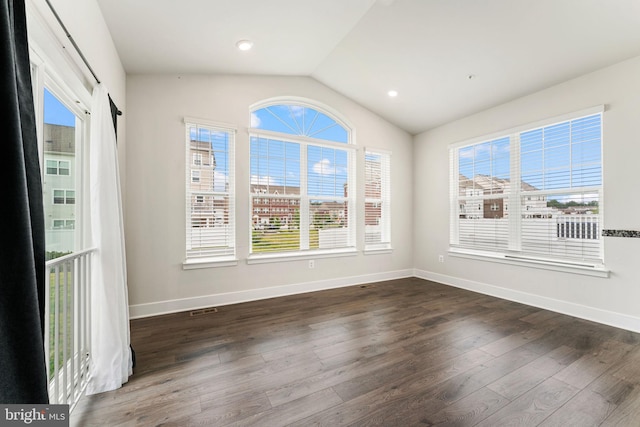 4495 Shakespeare Cir, White Plains, MD 20695 - unfurnished room with vaulted ceiling, dark wood-style flooring, and recessed lighting