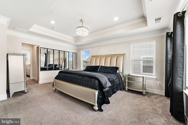 4495 Shakespeare Cir, White Plains, MD 20695 - bedroom featuring a raised ceiling, crown molding, carpet floors, and recessed lighting
