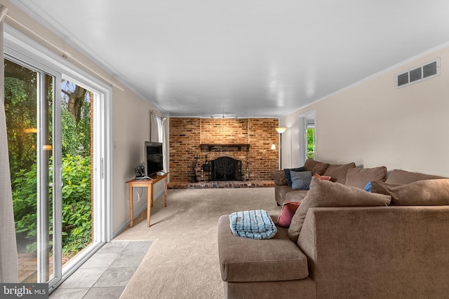 9824 Whetstone Dr, Montgomery Village, MD 20886 - living room featuring light colored carpet and a fireplace
