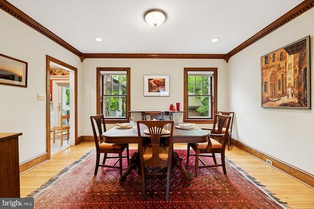12 Sergeant St, Princeton, NJ 08540 - dining space with wood finished floors, ornamental molding, baseboards, and recessed lighting