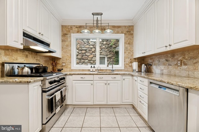 12 Sergeant St, Princeton, NJ 08540 - kitchen featuring appliances with stainless steel finishes, a sink, under cabinet range hood, and white cabinetry