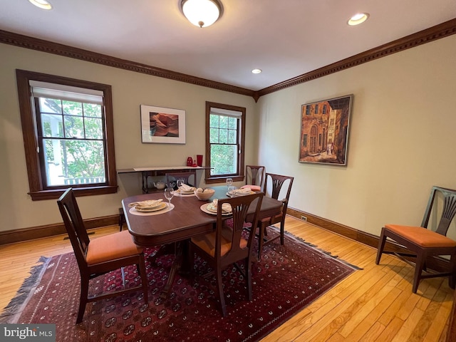 12 Sergeant St, Princeton, NJ 08540 - dining area featuring crown molding, light wood-style flooring, baseboards, and recessed lighting