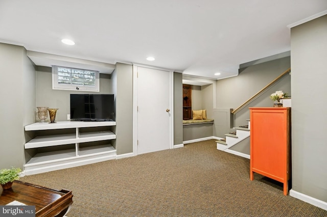 12 Sergeant St, Princeton, NJ 08540 - basement with carpet, recessed lighting, baseboards, and stairs