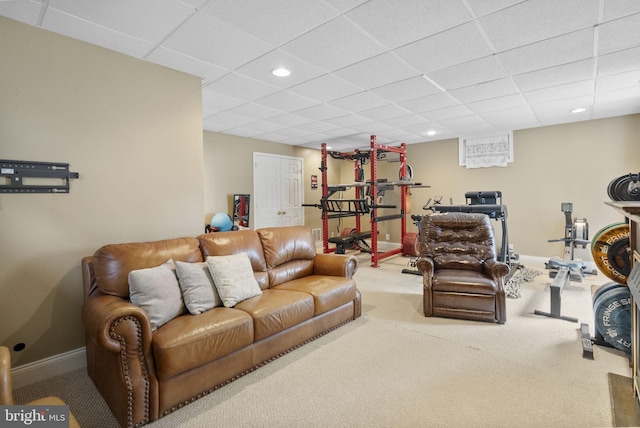 583 Upland St, Pottstown, PA 19464 - carpeted living room with baseboards, a paneled ceiling, and recessed lighting
