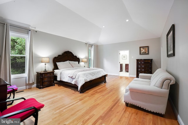12213 Lake Potomac Ter, Potomac, MD 20854 - bedroom with vaulted ceiling, light wood finished floors, baseboards, and recessed lighting