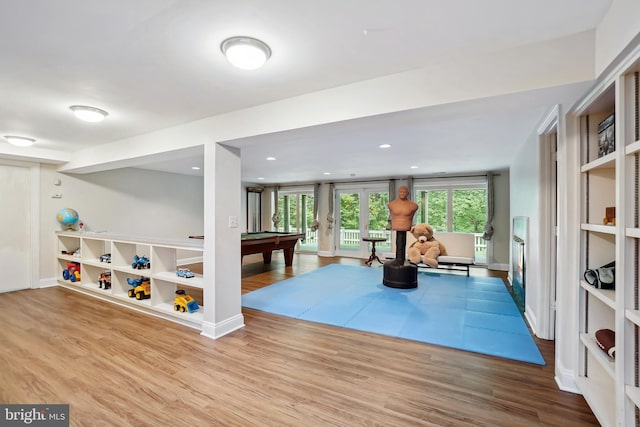 12213 Lake Potomac Ter, Potomac, MD 20854 - exercise area with wood finished floors, pool table, and baseboards