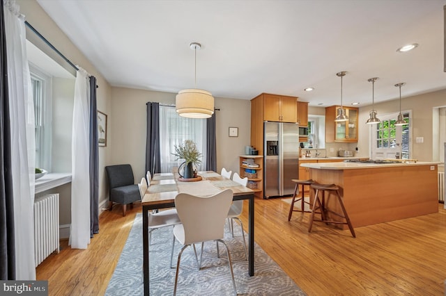 122 Waverly Rd, Wyncote, PA 19095 - dining space with radiator, light wood-type flooring, and recessed lighting