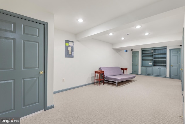 13423 Rippling Brook Dr, Silver Spring, MD 20906 - living area featuring light colored carpet, recessed lighting, baseboards, and electric panel