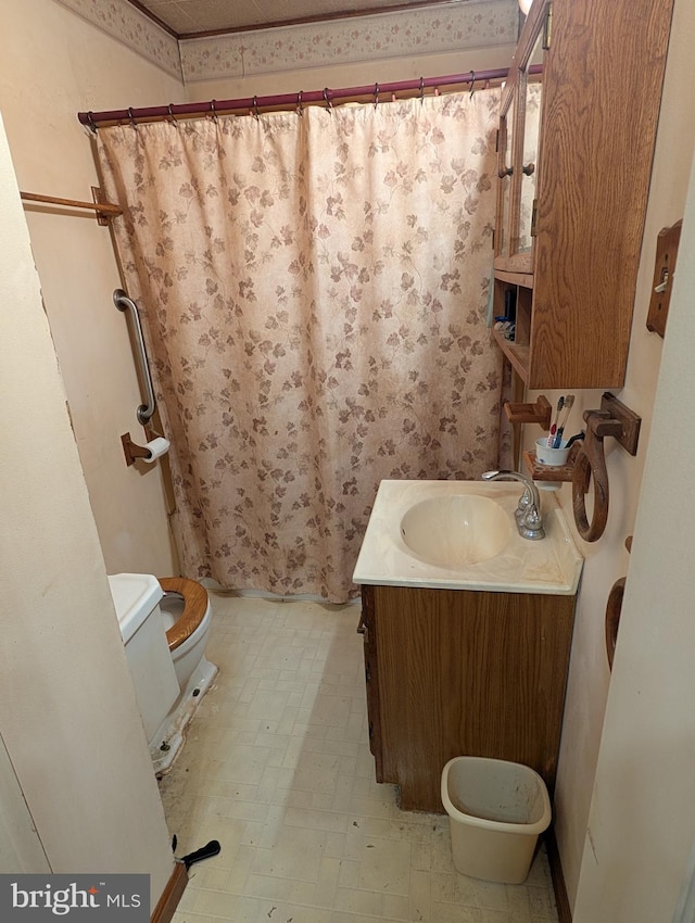 42 Beaver Ave, Enola, PA 17025 - full bath featuring vanity, toilet, tile patterned floors, and curtained shower