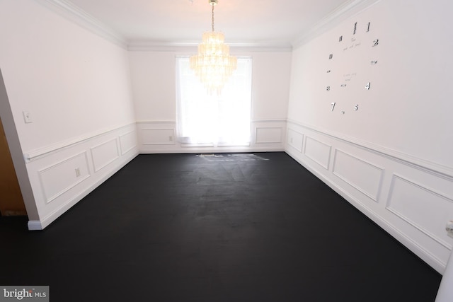 14714 Mount Calvert Rd, Upper Marlboro, MD 20772 - empty room with a decorative wall, a chandelier, crown molding, and wainscoting