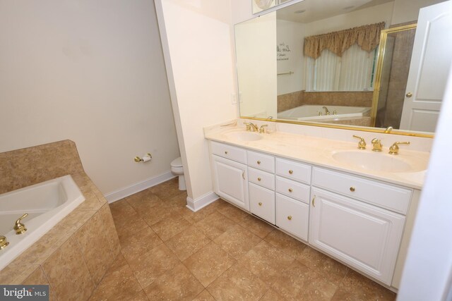 14714 Mount Calvert Rd, Upper Marlboro, MD 20772 - full bathroom with a garden tub, toilet, double vanity, and a stall shower