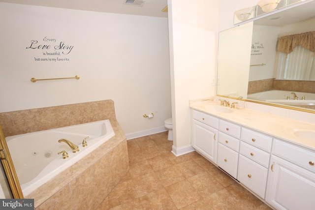 14714 Mount Calvert Rd, Upper Marlboro, MD 20772 - full bathroom featuring toilet, a tub with jets, double vanity, and tile patterned flooring