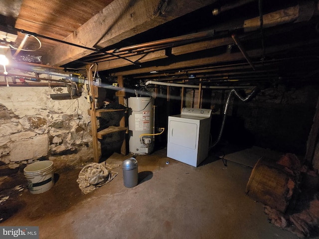245 Beech St, Pottstown, PA 19464 - unfinished below grade area with washer / clothes dryer and gas water heater