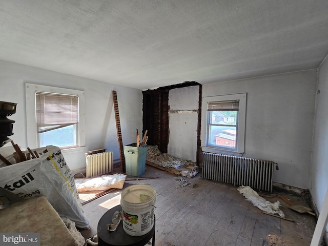 245 Beech St, Pottstown, PA 19464 - living room with radiator heating unit, wood-type flooring, healthy amount of natural light, and a textured ceiling