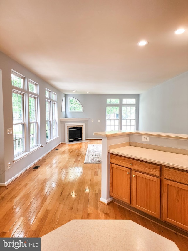 9120 Stonegarden Dr, Lorton, VA 22079 - unfurnished living room with plenty of natural light, light wood-type flooring, recessed lighting, and a fireplace