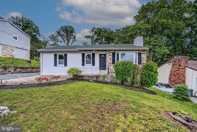6505 Corkley Rd, Baltimore, MD 21237 - single story home featuring a front lawn, a chimney, and a porch