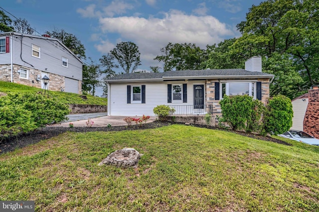 6505 Corkley Rd, Baltimore, MD 21237 - ranch-style house featuring a front lawn, a chimney, and a porch