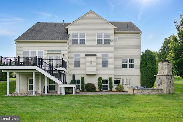 14894 Michele Dr, Glenelg, MD 21737 - back of property featuring stairway, a wooden deck, a yard, and a shingled roof