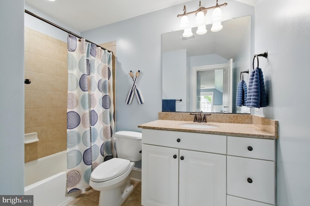 14894 Michele Dr, Glenelg, MD 21737 - bathroom with vanity, toilet, shower / bathtub combination with curtain, and tile patterned floors