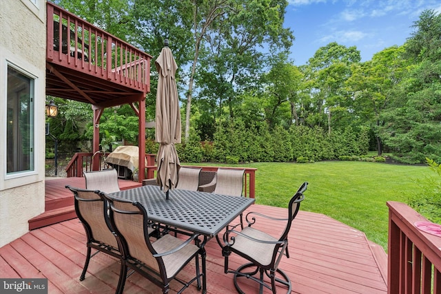 2 Collage Ct, Cherry Hill, NJ 08003 - wooden terrace featuring outdoor dining space and a lawn